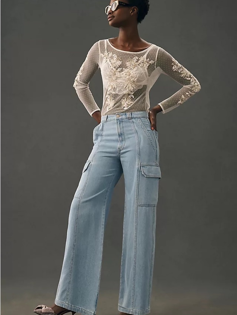 Hudson Jeans Light Blue High-Rise Wide-Leg Cargo Jeans